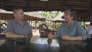 Filmmaker Ray Morgan (left) and the UA's Dr. Leslie Boyer, in Accra, Ghana, discuss plans for the video series.
Filmmaker Ray Morgan (left) and the UA's Dr. Leslie Boyer, in Accra, Ghana, discuss plans for the video series.